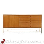 Paul Mccobb for Calvin Irwin Collection Mid Century Bleach Mahogany and Brass Credenza and Hutch