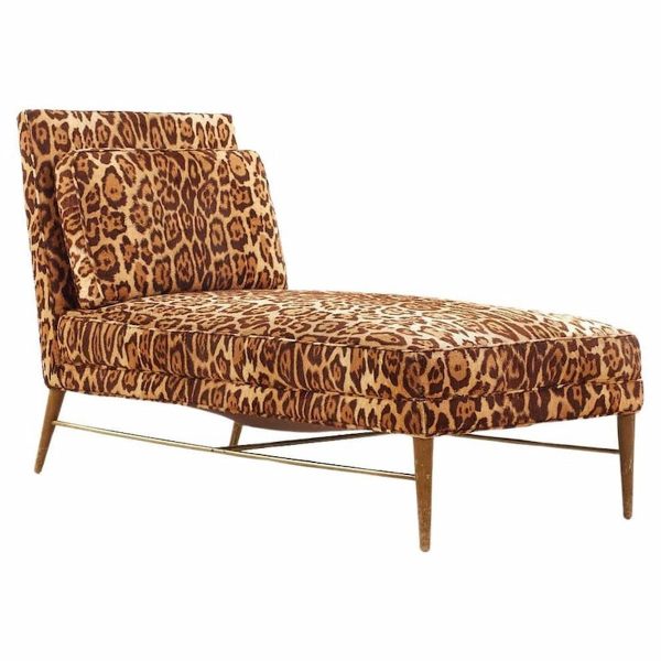 paul mccobb for calvin mid century walnut and brass chaise lounge