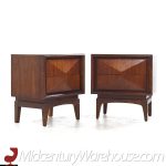 united walnut diamond nightstands - pair