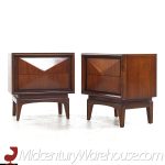 united walnut diamond nightstands - pair