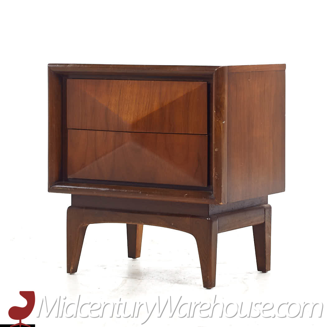 united walnut diamond nightstands - pair