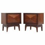 united walnut diamond nightstands - pair