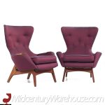 Adrian Pearsall for Craft Associates Mid Century 2231-c Walnut Wingback Lounge Chairs - Pair