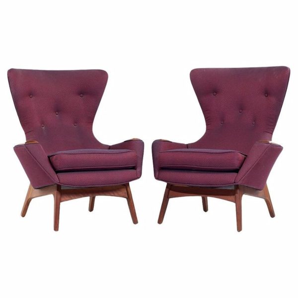 adrian pearsall for craft associates mid century 2231-c walnut wingback lounge chairs - pair