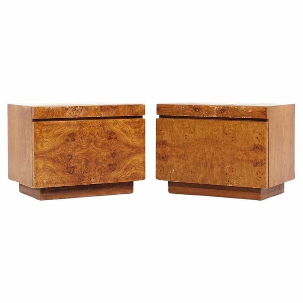 milo baughman style lane mid century burlwood nightstands - pair