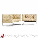 Milo Baughman for Thayer Coggin Mid Century Cantilever Steel Tufted Lounge Chairs - Pair