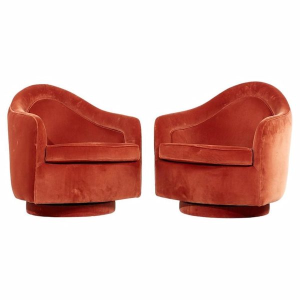 Milo Baughman for Thayer Coggin Mid Century Swivel Base Lounge Chairs - Pair