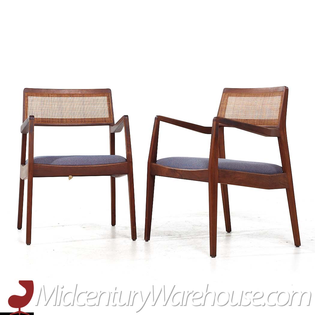 Jens Risom Mid Century Walnut and Cane Playboy Chairs - Pair