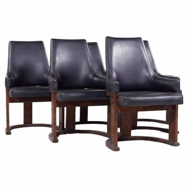 united furniture mid century walnut tiki dining chairs - set of 6
