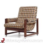 Milo Baughman Style Walnut Scoop Lounge Chair and Ottoman