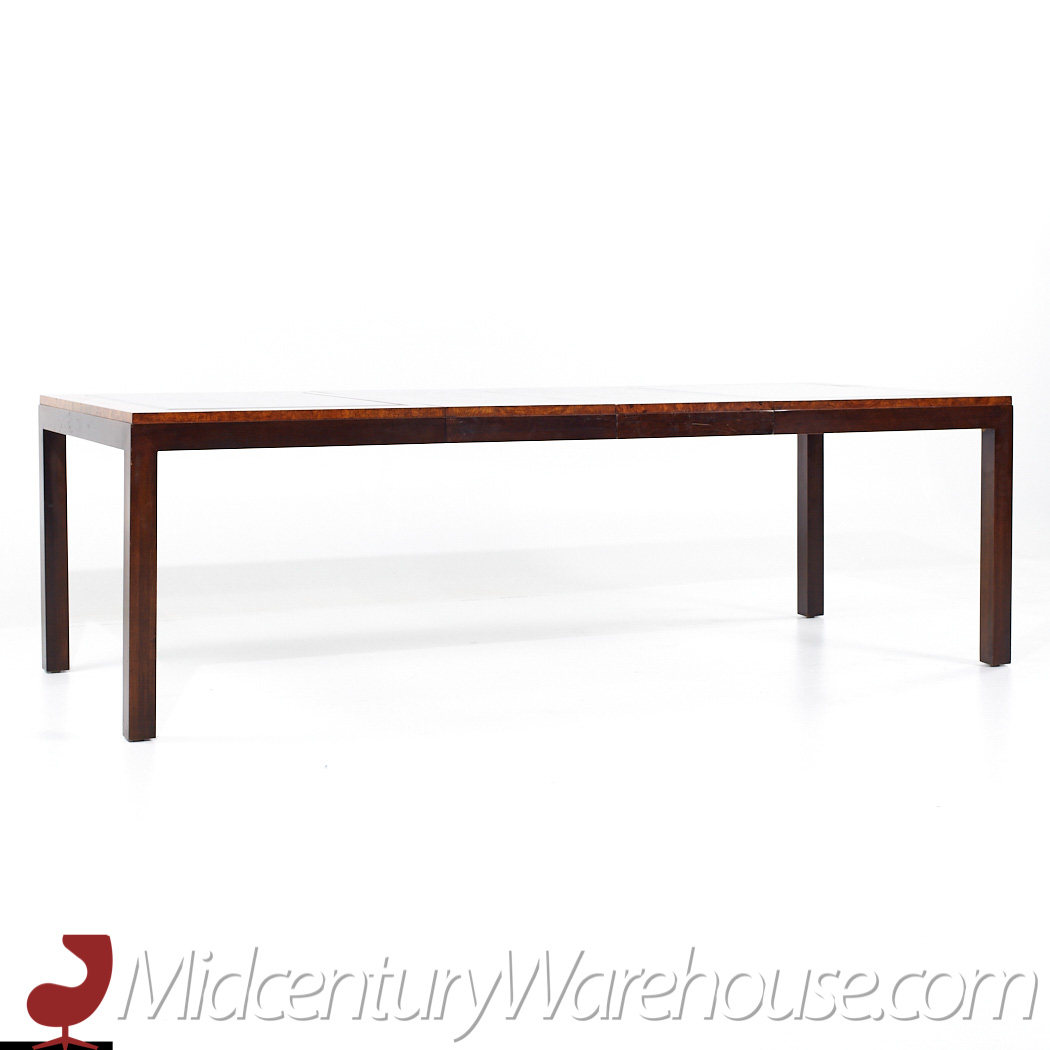 Century Furniture Mid Century Burlwood and Glass Expanding Dining Table with 2 Leaves