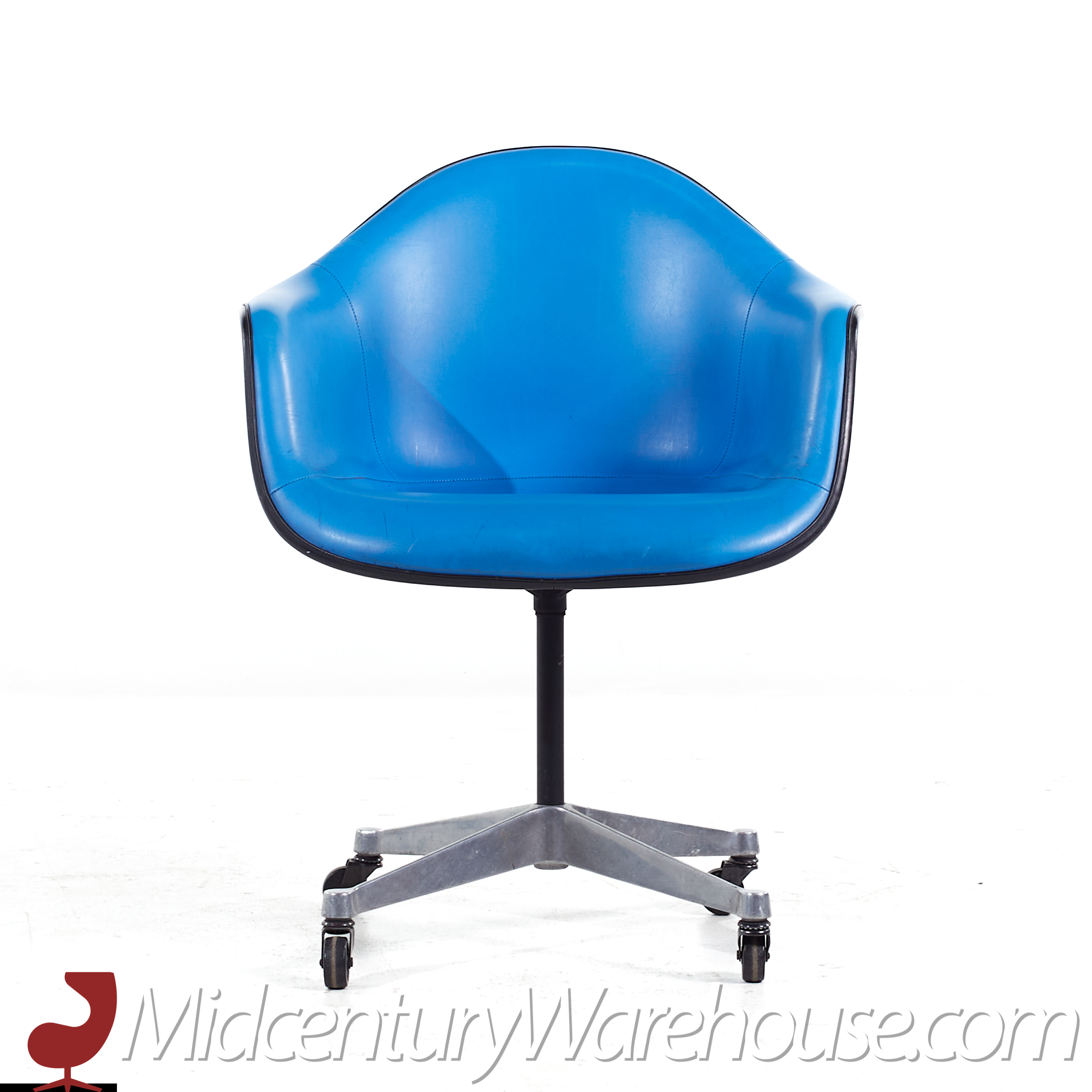 Eames for Herman Miller Mid Century Blue Padded Fiberglass Swivel Office Chair