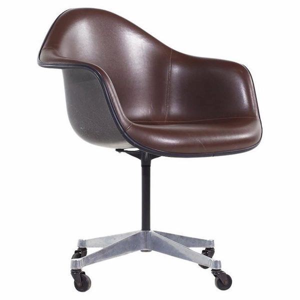 Eames for Herman Miller Mid Century Brown Padded Fiberglass Swivel Office Chair