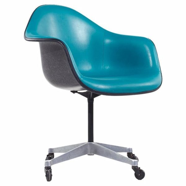 eames for herman miller mid century padded fiberglass teal swivel office chair