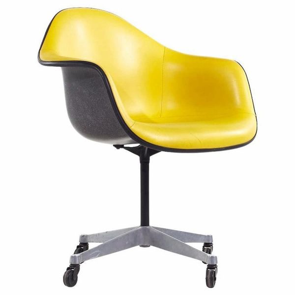 eames for herman miller mid century yellow padded fiberglass swivel office chair