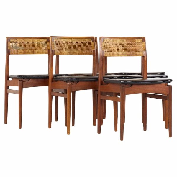 Erik Wørts Mid Century Danish Teak and Cane Dining Chairs - Set of 6