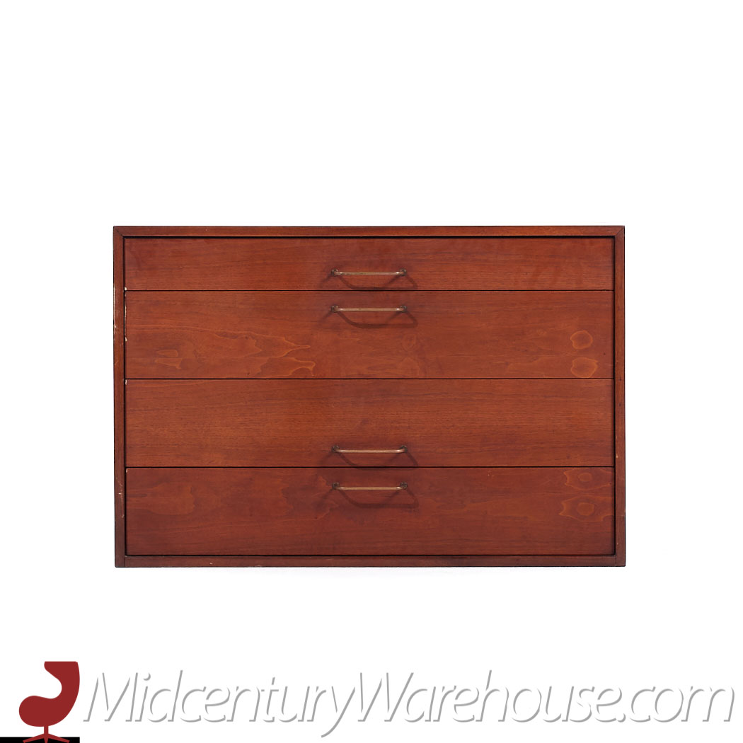 Jens Risom Mid Century Walnut and Brass Wall Mounted Cabinet Chest of Drawers