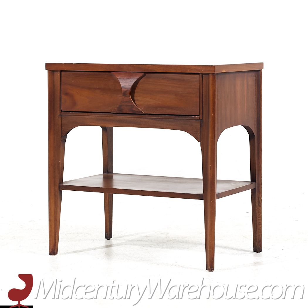 Kent Coffey Perspecta Mid Century Walnut and Rosewood Nightstands - Pair