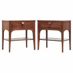 Kent Coffey Perspecta Mid Century Walnut and Rosewood Nightstands - Pair