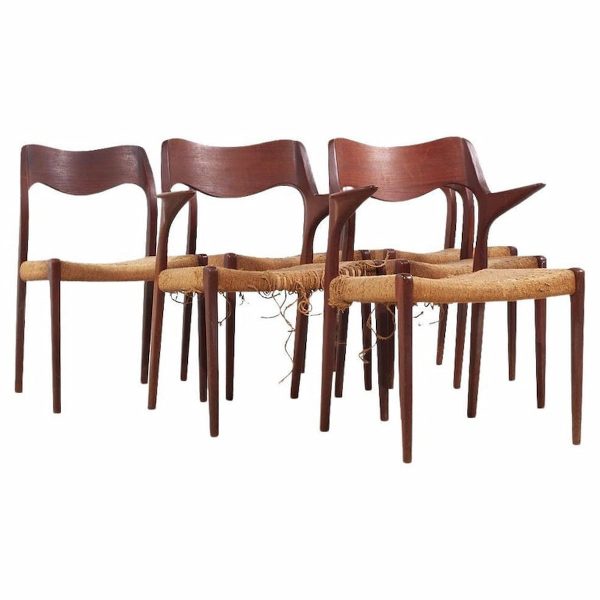 Niels Moller Danish Model 55 and Model 71 Mid Century Teak Dining Chairs - Set of 6