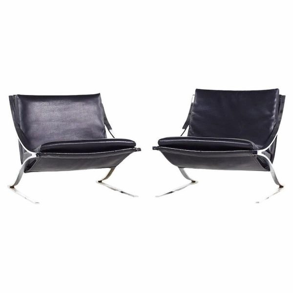 paul tuttle for carson johnson mid century "z" chrome lounge chairs - pair