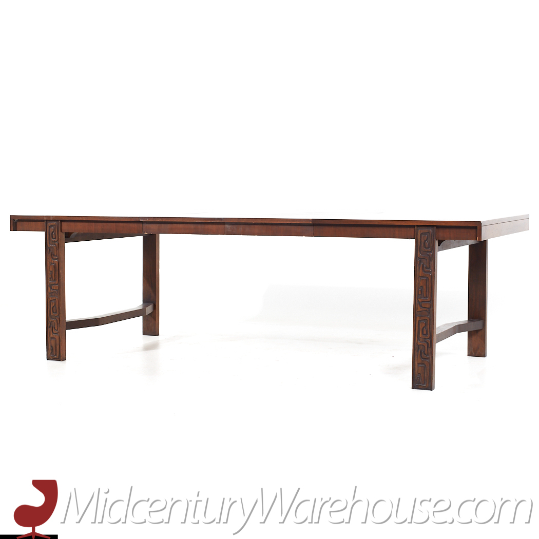 United Tiki Brutalist Mid Century Walnut Expanding Dining Table with 2 Leaves