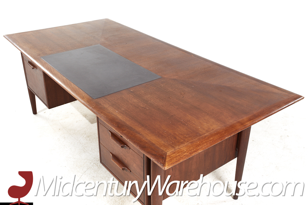Alma Mid Century Walnut and Leather Executive Desk