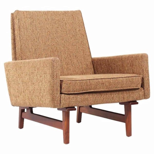 jens risom mid century bracket back walnut lounge chair