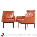 Jens Risom Mid Century Walnut Lounge Chairs - Pair