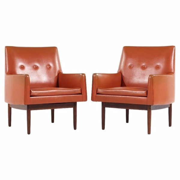 Jens Risom Mid Century Walnut Lounge Chairs - Pair