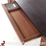 Jens Risom Mid Century Walnut and Leather Top Executive Desk