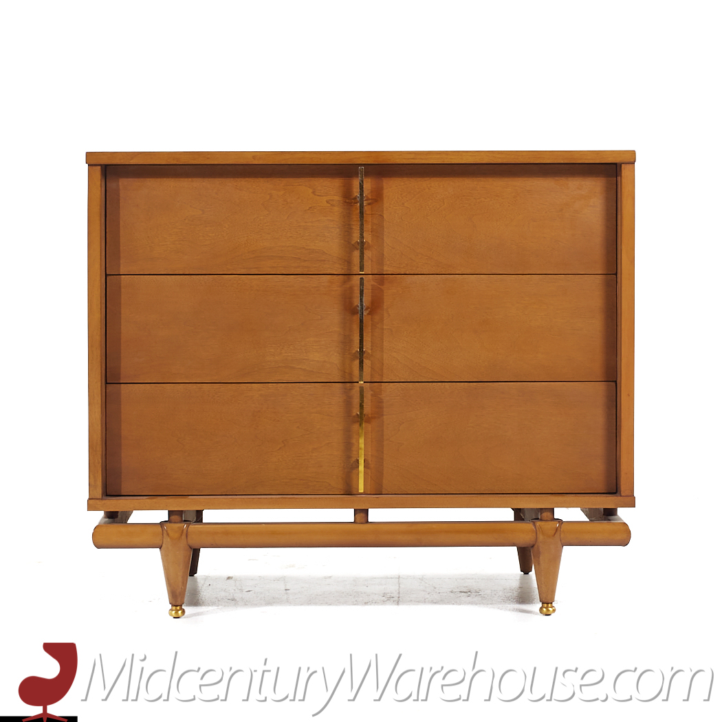 Kent Coffey Sequence Mid Century Walnut and Brass 36" Chests - Pair