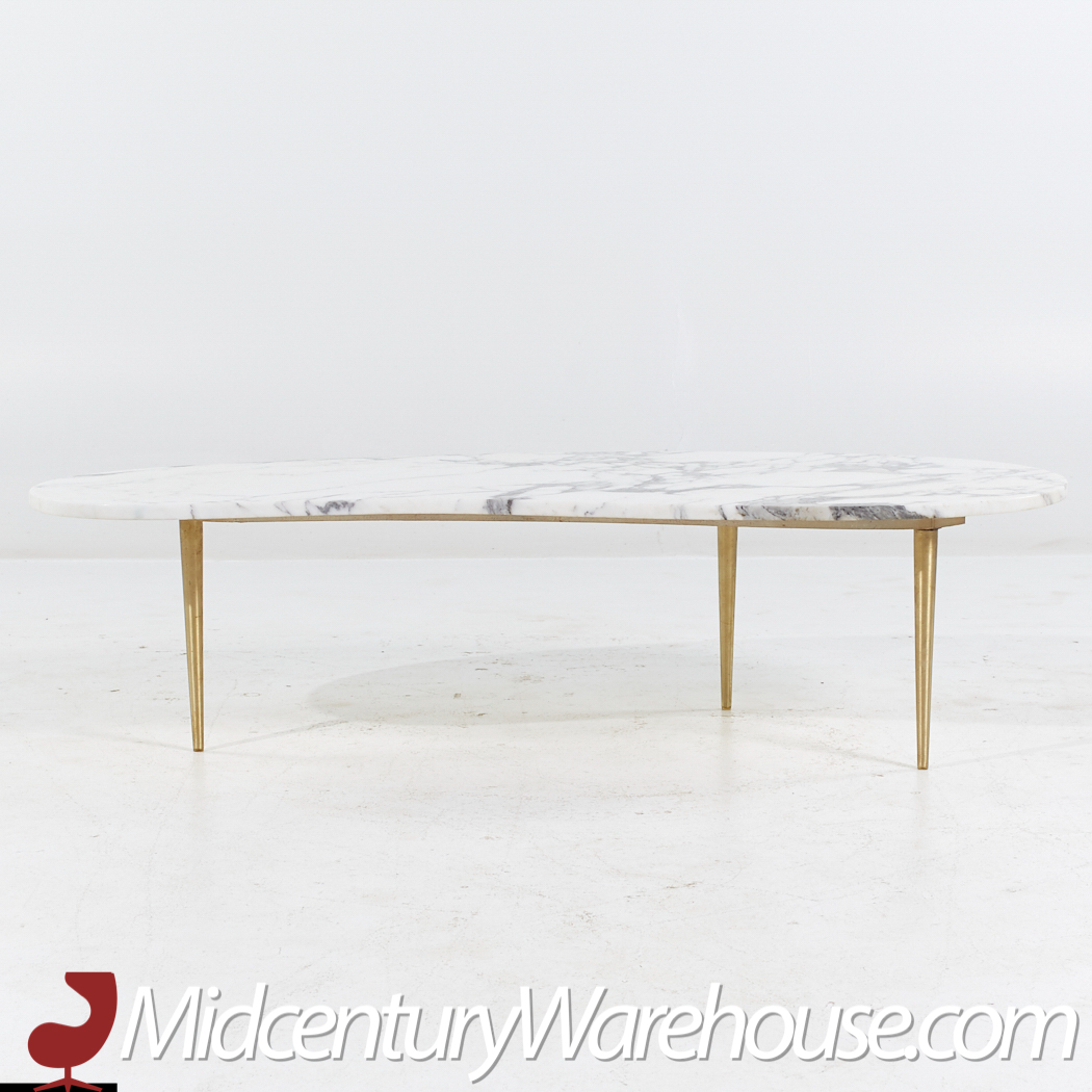 Mid Century Italian Kidney Shaped Marble and Brass Coffee Table