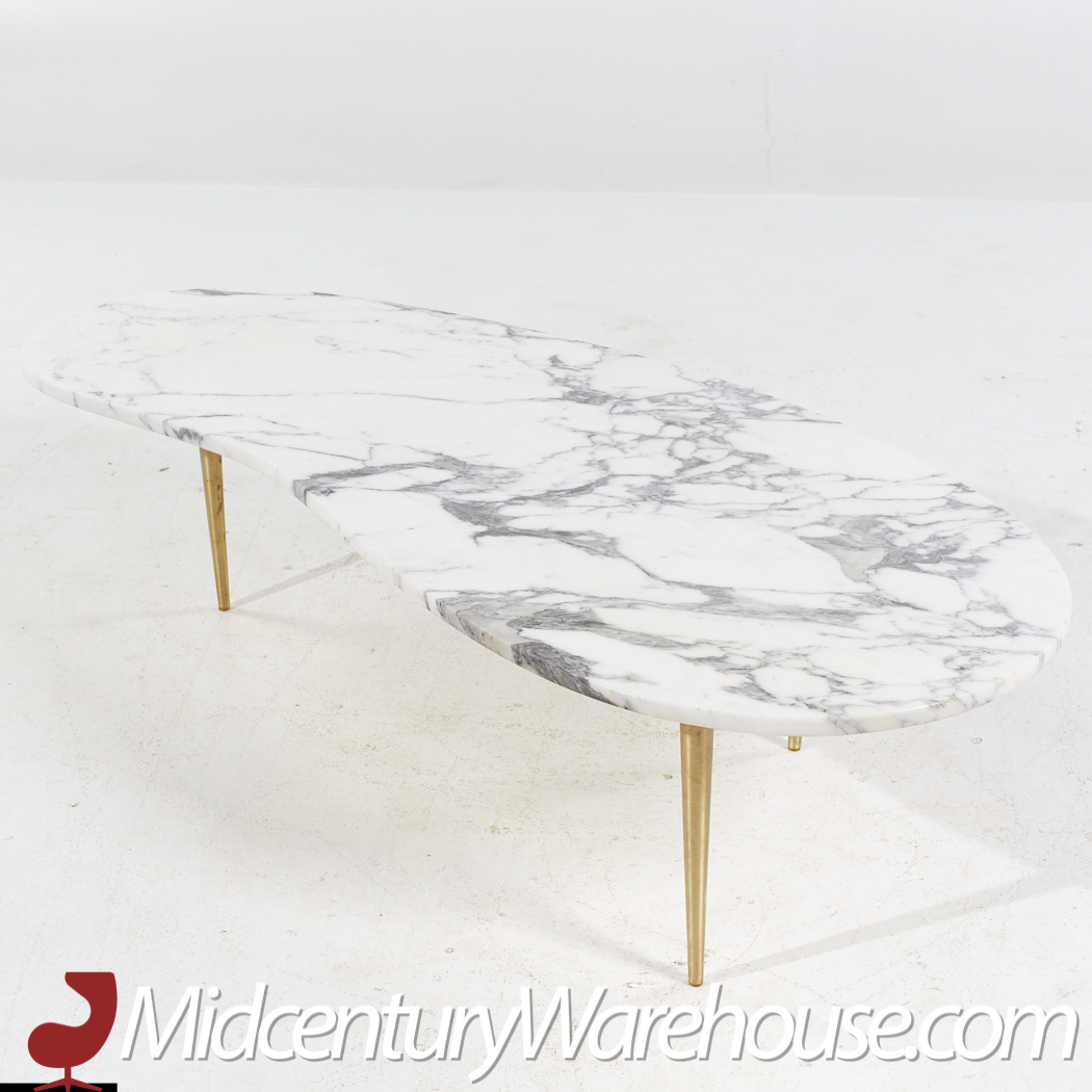 Mid Century Italian Kidney Shaped Marble and Brass Coffee Table