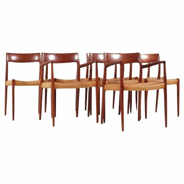 niels moller model 57 and 77 mid century danish teak and rope dining chairs - set of 8