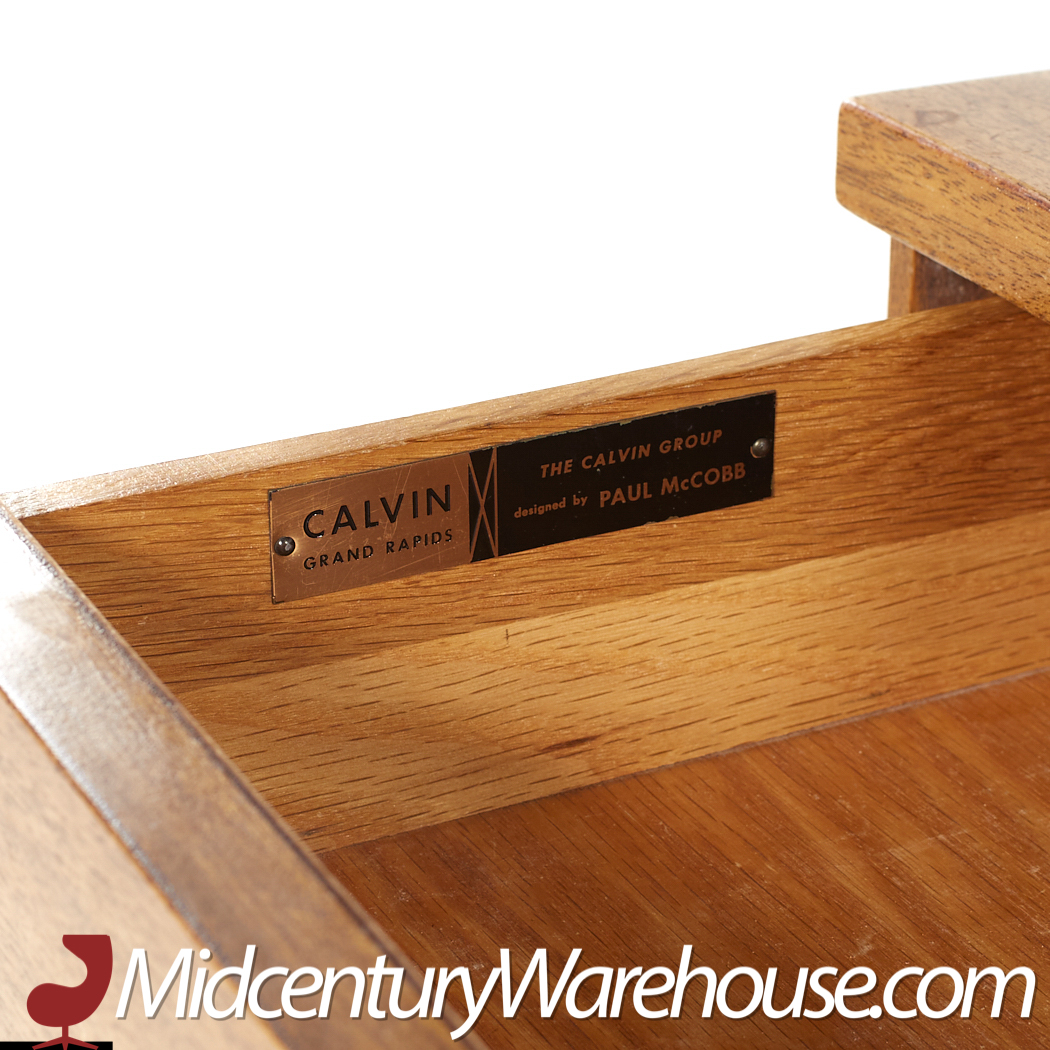 Paul Mccobb for Calvin Mid Century Brass X Base Dresser Chest of Drawers - Pair