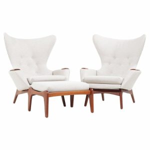 Adrian Pearsall Mid Century 2231-c Wingback Chairs with Ottoman