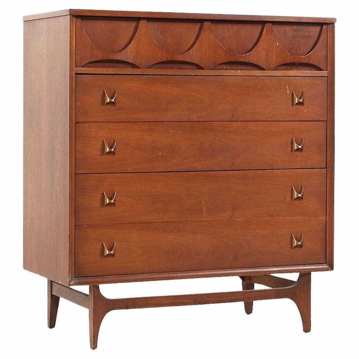 Broyhill Brasilia Mid Century Walnut 5-drawer Highboy Dresser