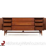 Broyhill Brasilia Mid Century Walnut 72 Inch 9 Drawer Lowboy Dresser