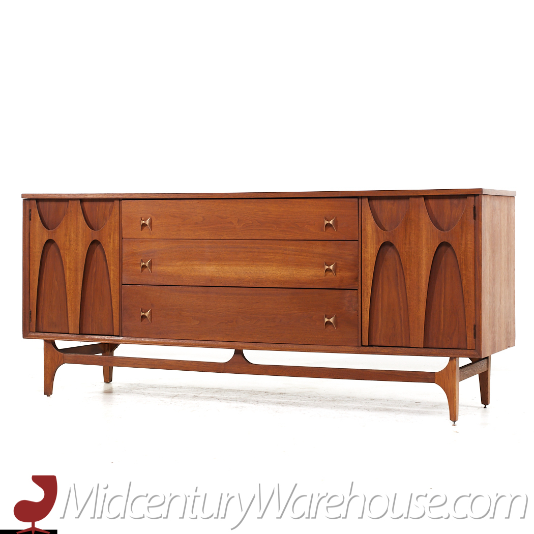 Broyhill Brasilia Mid Century Walnut 72 Inch 9 Drawer Lowboy Dresser