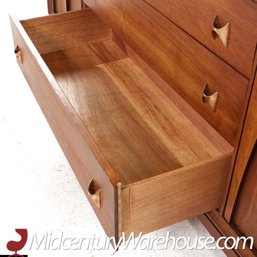 Broyhill Brasilia Mid Century Walnut 72 Inch 9 Drawer Lowboy Dresser