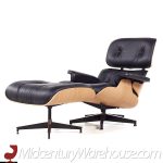 Eames Mid Century White Oak High Back Lounge Chair and Ottoman
