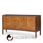 Edward Wormley for Dunbar Mid Century Curved Front Burlwood, Mahogany and Brass Credenza