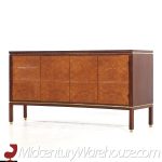 Edward Wormley for Dunbar Mid Century Curved Front Burlwood, Mahogany and Brass Credenza - Pair