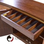 Edward Wormley for Dunbar Mid Century Curved Front Burlwood, Mahogany and Brass Credenza