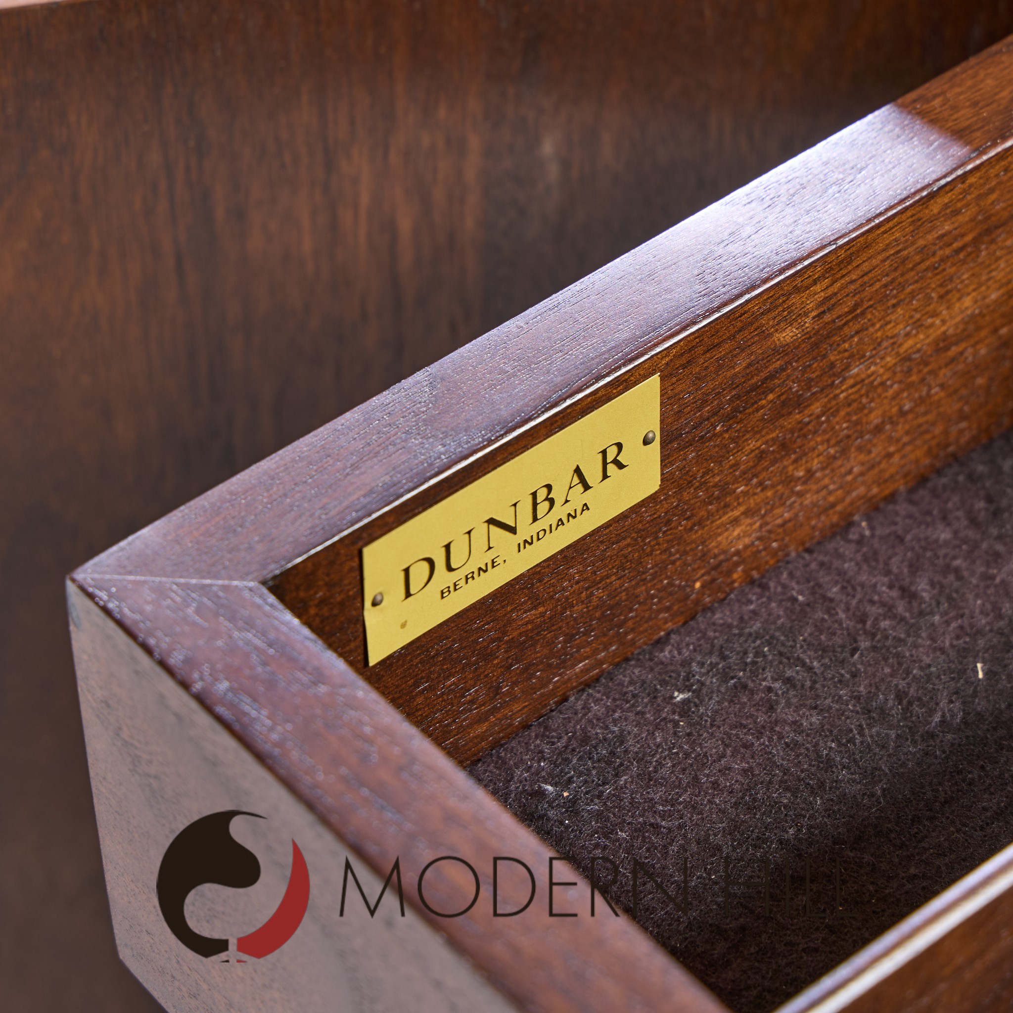 Edward Wormley for Dunbar Mid Century Curved Front Burlwood, Mahogany and Brass Credenza