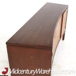 Edward Wormley for Dunbar Mid Century Curved Front Burlwood, Mahogany and Brass Credenza - Pair