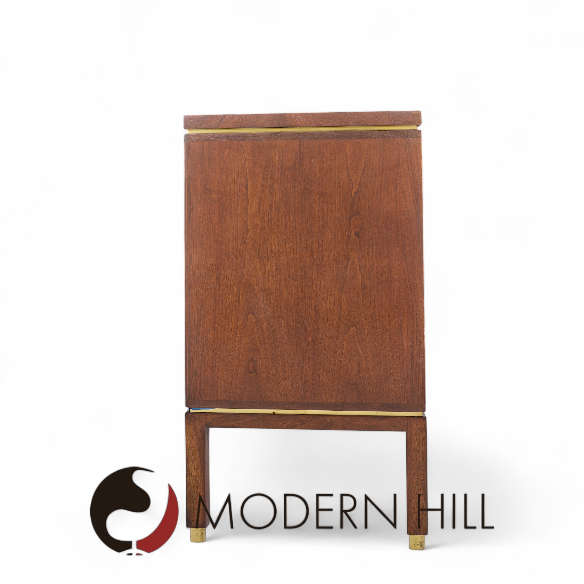 Edward Wormley for Dunbar Mid Century Curved Front Burlwood, Mahogany and Brass Credenza