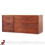 Jens Risom Wall Mounted Walnut and Brass Dresser with Fold out Desk