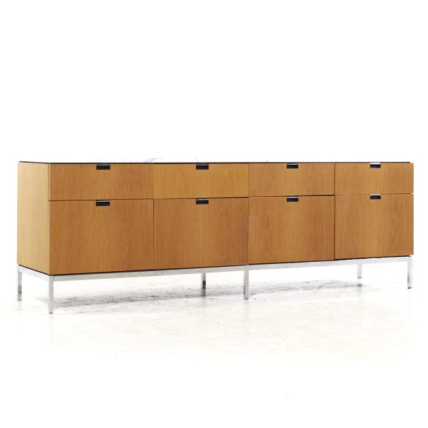 Knoll Mid Century Natural Oak and White Marble Top Credenza